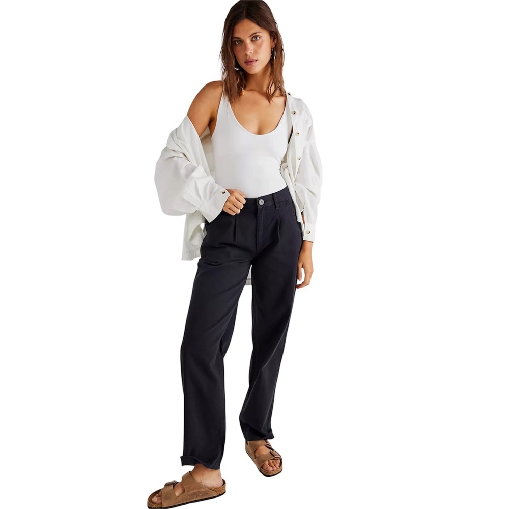 Free People Navy Cya Later Skate Trouser Pleated Chino Pants 100% Cotton Size 10